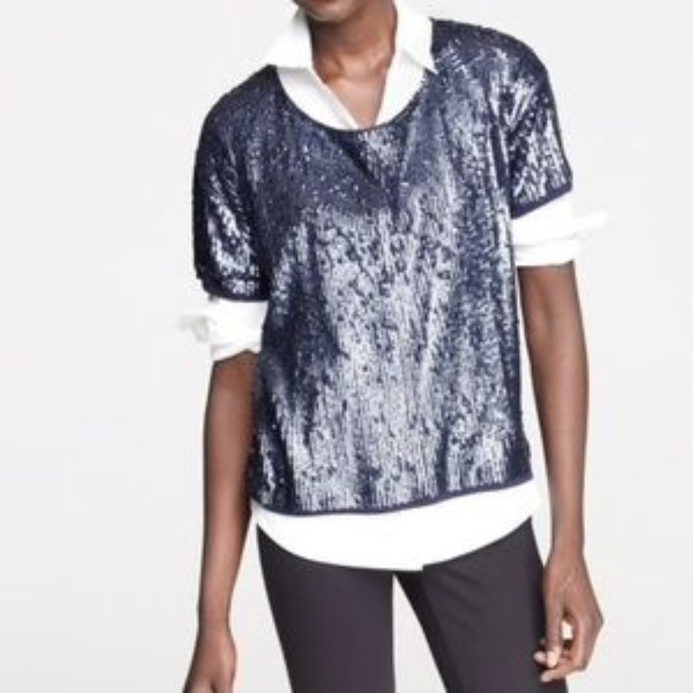 J.CREW MED OVERSIZED BOXY FULLY SEQUINED TOP
